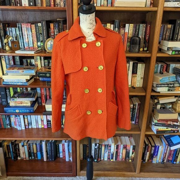 SANDRO sport tangerine orange wool pea coat euc sz m - Picture 1 of 7